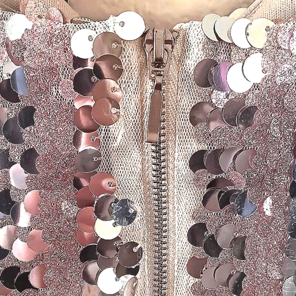 FOREVER 21 Sparkley Sexy Sequined Party Dress M Lined Stretchy Silver Pink - Picture 3 of 9